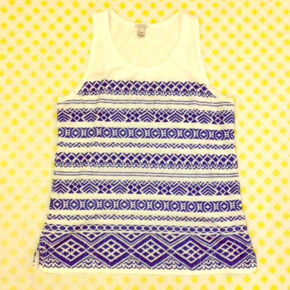 Jcrew embroidered white and blue tank xxs