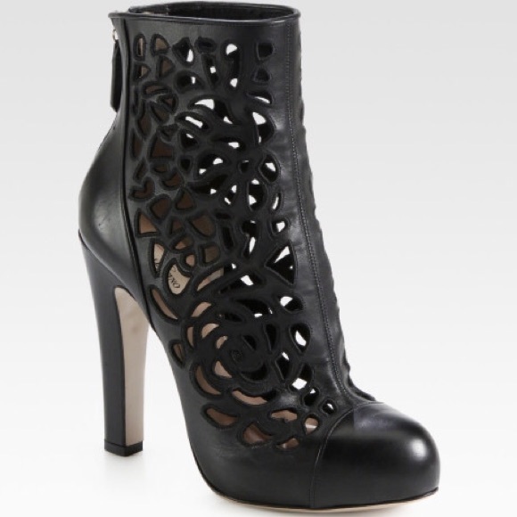 Valentino Black Leather Cutout Ankle Boots