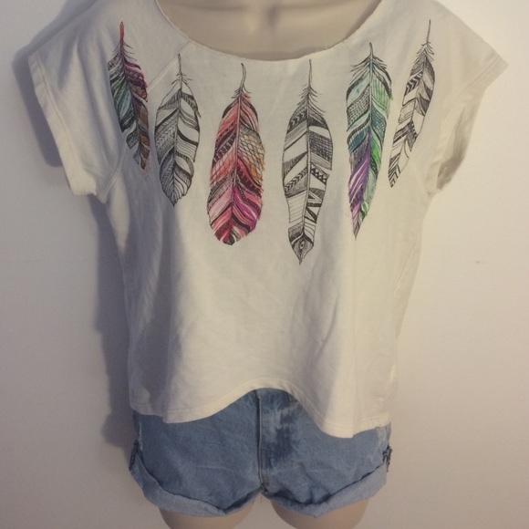 Aeropostale Crop Top with Multi-colored Feathers