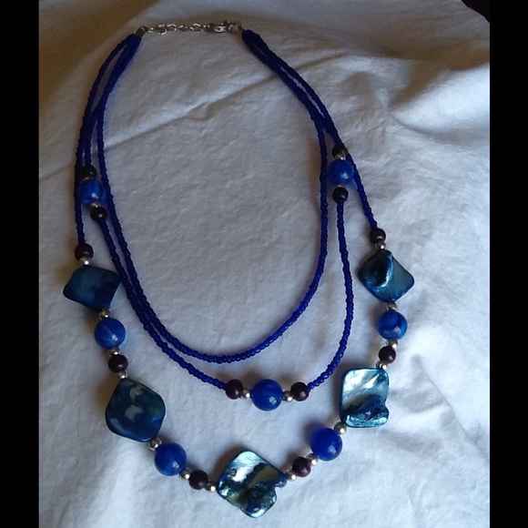 Jewelry - 3 Strand Necklace -Ocean Blues & Black