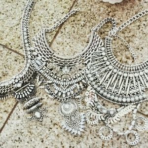 Fashion choker gypsy boho silver necklace long