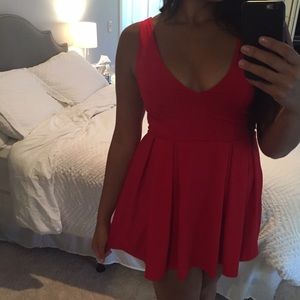 Red v-cut skater dress