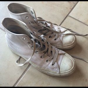 White Leather Hi Top Converse