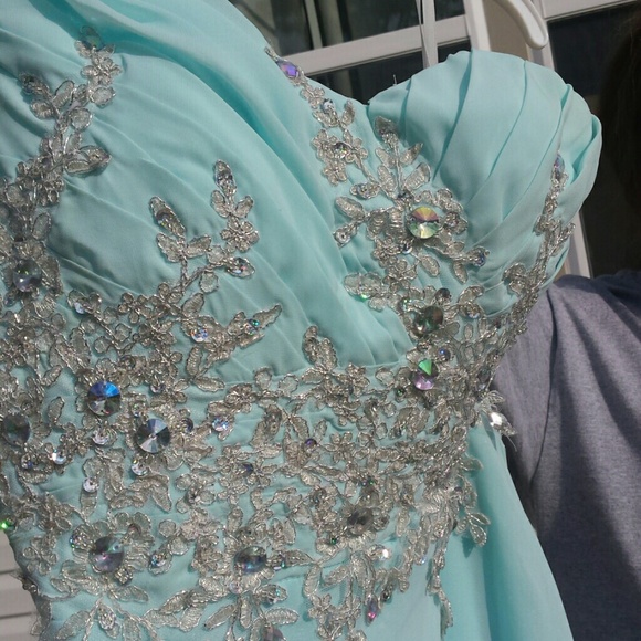 Bright Sky Blue Prom Dress - Picture 3 of 4