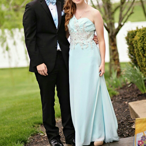 Bright Sky Blue Prom Dress - Picture 1 of 4