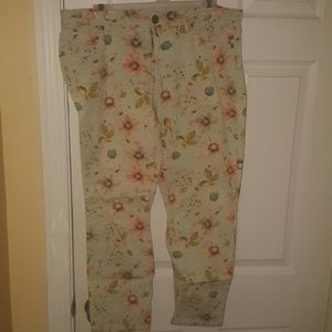 Mint floral denim skinny crop