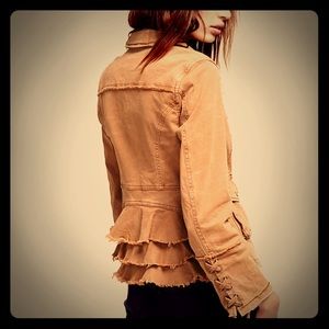 Free People Military Ruffle Twill Jacket Merlot