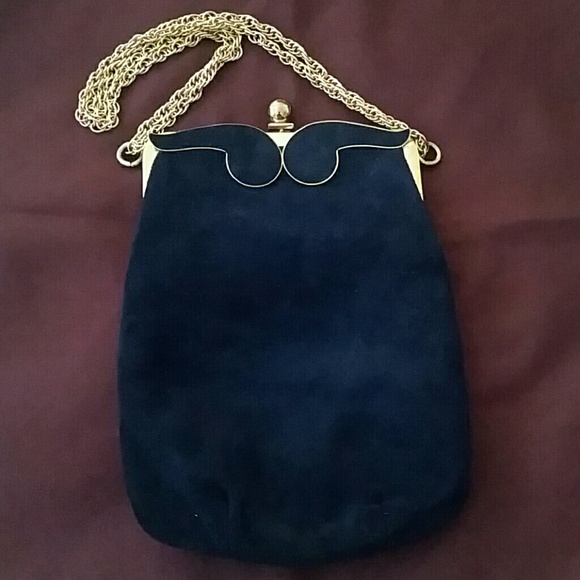 VINTAGE TRIANGLE NY BLUE SUEDE EVENING BAG - Picture 2 of 5