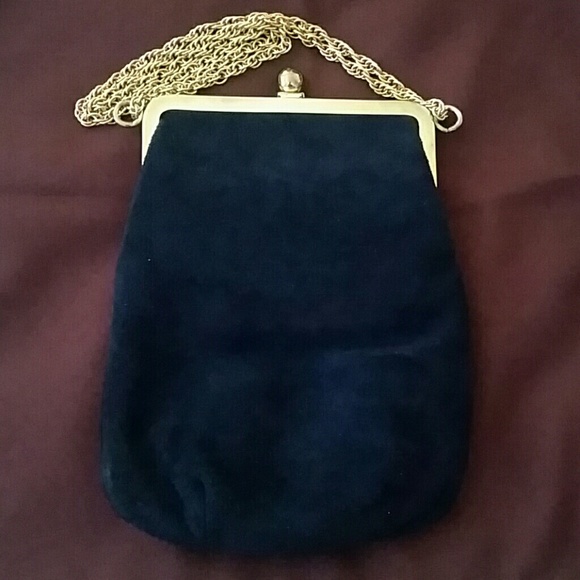 VINTAGE TRIANGLE NY BLUE SUEDE EVENING BAG - Picture 5 of 5