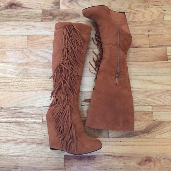 Fringe WILDTHING wedge knee high boots