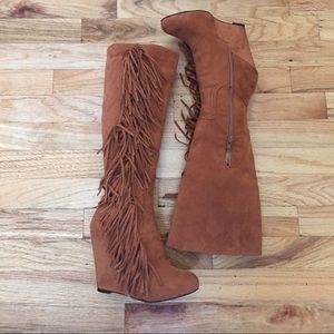 Fringe WILDTHING wedge knee high boots