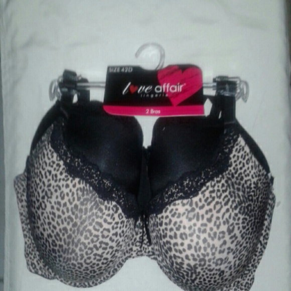 LOVE AFFAIR BRAS 2 PIECES BLACK & LEOPARD PRINT - Picture 1 of 3