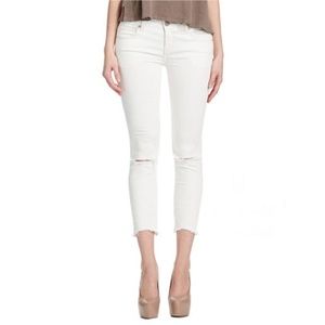 FREE PEOPLE White Skinny Destroyed Ankle Jeans