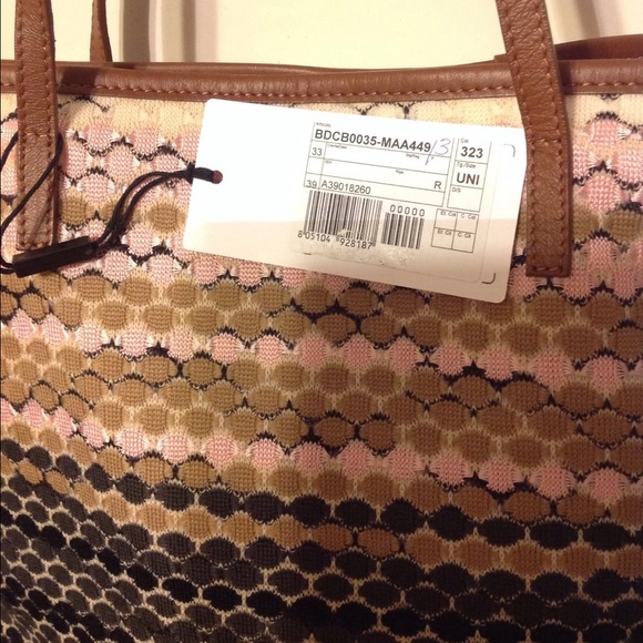 M Missoni Crochet Knit Leather Trim Handbag Tote - Picture 2 of 4