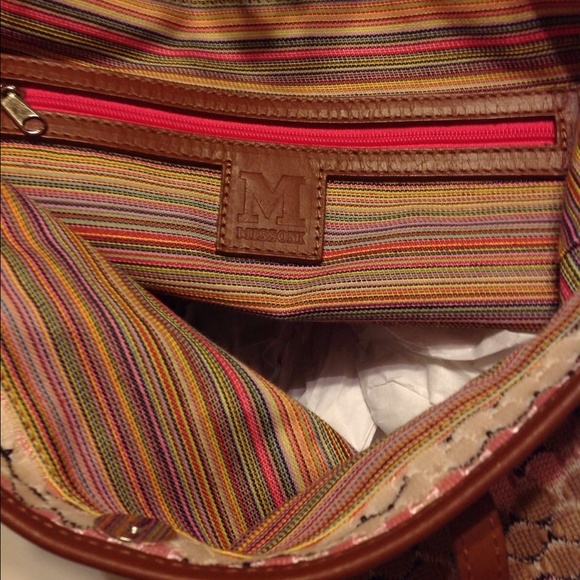 M Missoni Crochet Knit Leather Trim Handbag Tote - Picture 3 of 4