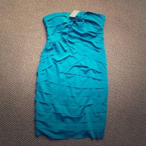 Peacock strapless dress