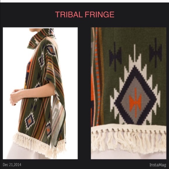 AZTEC PRINT COWL NECK PONCHO - Picture 2 of 3