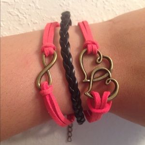 Pink and black heart infinity bracelet
