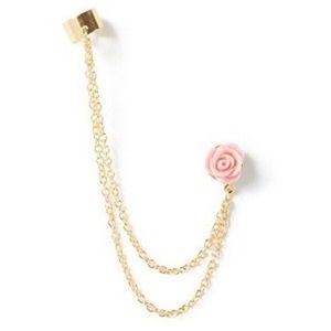 Pink rose earring with ear cuff