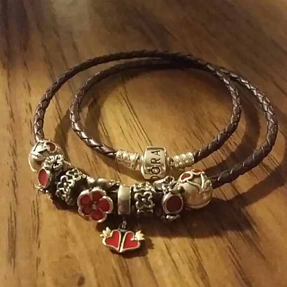 Pandora leather bracelet 15"