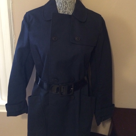 Navy Blue French Connection Trench Coat Sz10 - Picture 3 of 4