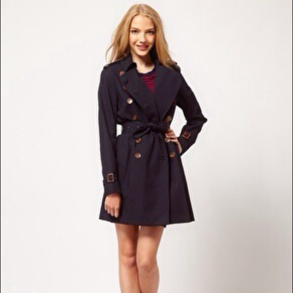 Navy Blue French Connection Trench Coat Sz10 - Picture 4 of 4