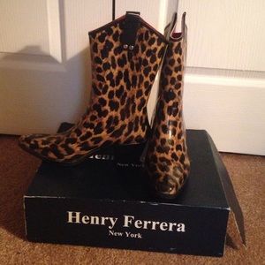 Henry Ferrera Leopard Print Cowboy Rain Boots