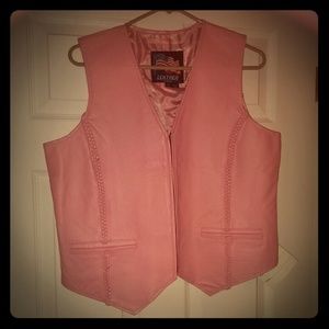 Pink Leather Biker Vest