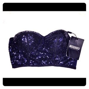 Missguided Sequin Bralet in Navy
