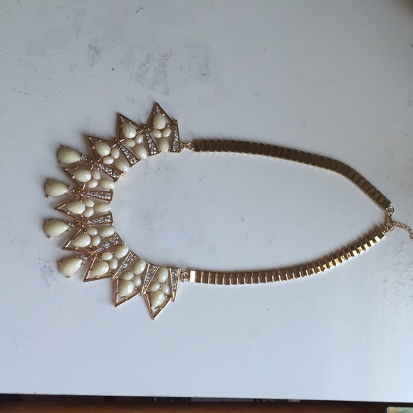 Cream, Gold, and Diamond (CZ) Necklace
