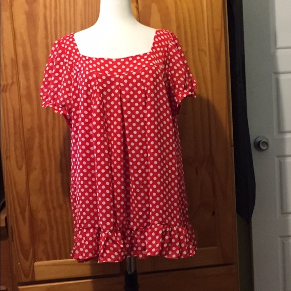 Red white polka dot baby doll top 3X