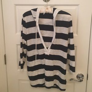 Jcrew hooded navy stripped cotton pullover