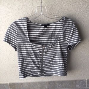 F21 Stripped Zipper Crop Top