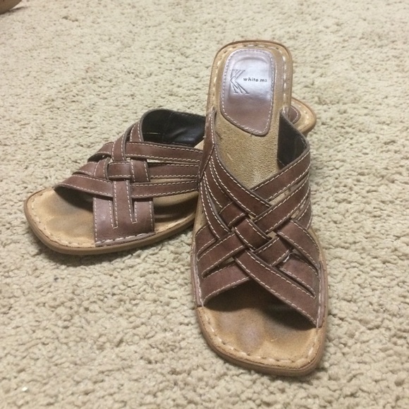 Brown leather distressed sandals
