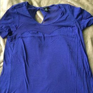 Blue top with sweetheart lace neckline!