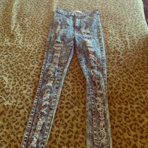 High Waisted Acid Wash Ripped Jeans