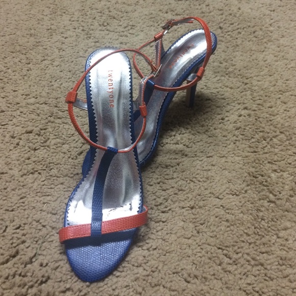 Blue and orange t strap heels
