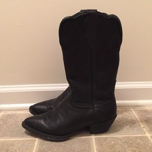 Black Genuine Leather Cowboy Boots