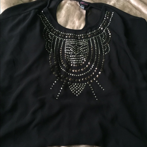 Chiffon Type Black Shirt with Stud Details