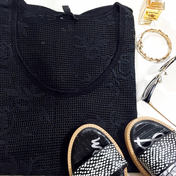 Banana Republic Tops - Black Floral Embroidered Mesh Top