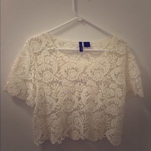 Cream lace cropped top