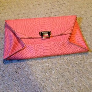 Rachel Roy Pink Snake Skin Texture Envelope Clutch