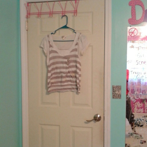 Tan and White Strip Double Layer Racerback Shirt