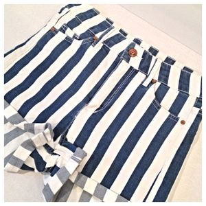 Striped denim shorts