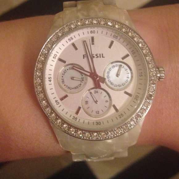 SALE! Shinny white tortoise shell Fossil watch