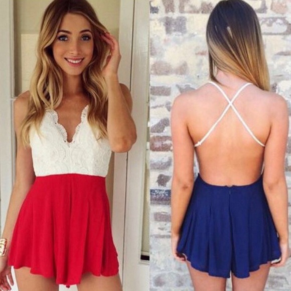 CrissCross Back Romper Blue Sz Medium - Picture 2 of 2