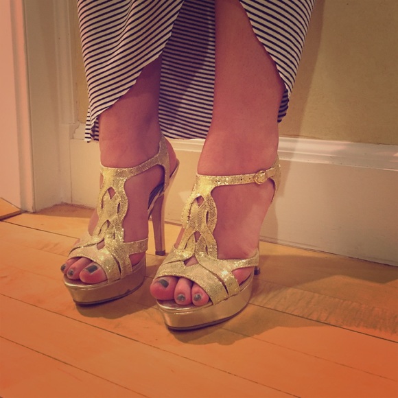 Sparkly gold strapped heels