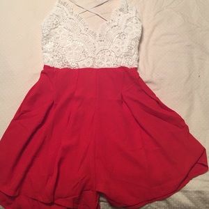 Sweet white & red romper NWOT