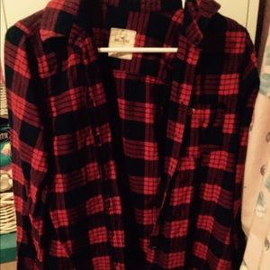 Red and navy flannel shirt