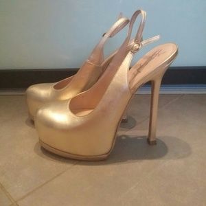 Yves St. Laurent Tribtoo Gold Leather Slingback